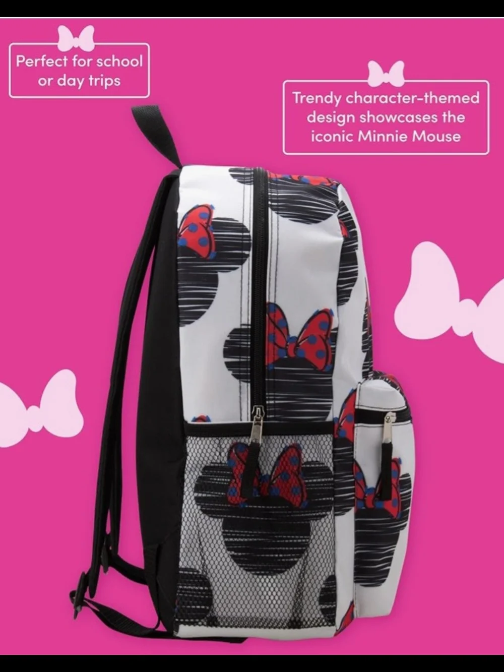 Disney White Kids Backpack with Red Bow Minnie Mouse Print. NWT